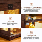 LELELINKY Farmhouse Narrow Glass Display Cabinet with Doors | Wooden Curio Cabinets with 3 Color Motion-Sensor Light & Lock, Walnut