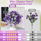 Artificial Pansy Flowers for Outdoors 12 Bundles Realistic Faux Plants UV Resistant Fake Silk Pansy with Eucalyptus for Box Planter Patio Porch Outside Spring Summer Decoration(Gradient Purple)
