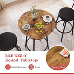 Kiivakii 3 Pieces Round Bar Table and Chairs Set, Breakfast Table, Kitchen Bar Table Set with 2 Ergonomic Cushion Bar Stools & Backrest, Hidden Storage Rack for Dining Room, Pub & Small Space, Brown