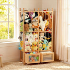 Stuffed Animal Storage with Two Wooden Drawers, 280L Extra Large Capacity Plush Toy Organizer Tower, Solid Wood Stuffed Animal Zoo Storage for Bedroom, Playroom&Home Organization