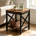 Industrial End Table for Living Room, 18" Large Square Side Table with 2-Tier Storage Shelf, X-Design Metal Frame, Rustic Brown Modern Farmhouse Nightstand Bedside Table for Bedroom Office
