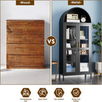 72.8" Tall Display Cabinet with Glass Doors, Metal Arched Cabinet with 2 Adjustable Shelves & Lock, Freestanding Curio Storage Cabinet for Home, Assembly Required, Black