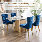 civama Dining Room Chairs Set of 4, Velvet Nikki Collection Dining Chair Upholstered Modern Tufted Kitchen Chair with Nailhead Back Pull Ring Golden Steel Legs, Blue