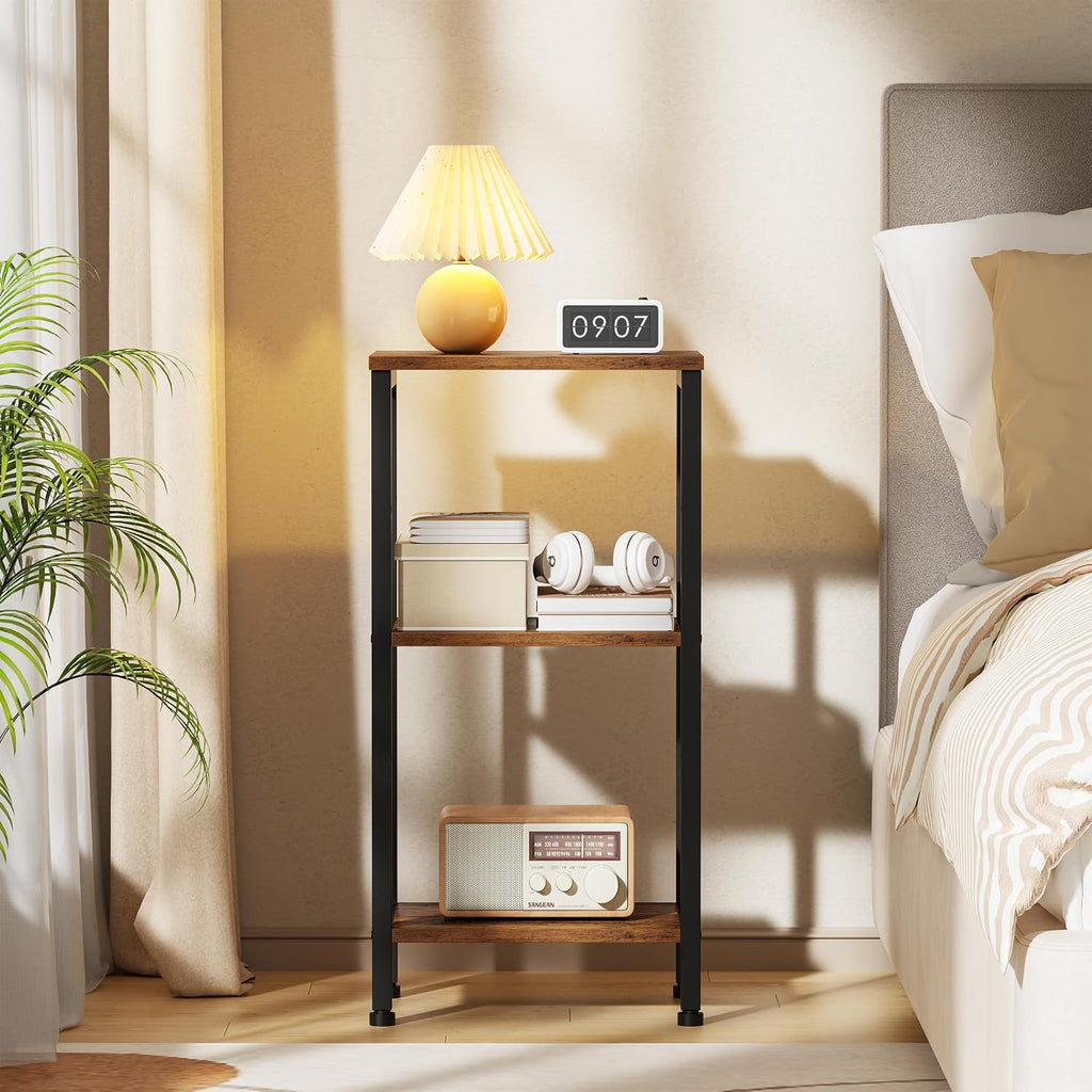 Asgolion Small Side Table, Tall End Table with Adjustable Shelf, Accent Table Stand for Home Decor, Small Entryway Table, Bedroom Nightstand, Living Room, Office, Rustic Brown