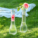 Glass Bud Vases for Centerpiece,12 Pcs Small Clear Ribbed Flower Vases for Weddings, Parties, Home Decor (8.5" Tall, Bulk Set) - Minimalist Table Vase for Roses, Pampas Grass, DIY Arrangements