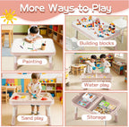 Kids Table and Chair Set with Storage, 5 in 1 Height Adjustable Toddler Table and 2 Chair Set, Toddler Kids Activity Table for Building Blocks/Drawing/Reading/Dining/Sand and Water Play (Pink)
