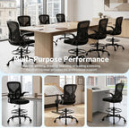 Drafting Chair for Standing Desk, Tall Office Chair with 22"-30" Seat Height &7" Lift Footrest Ring, Ergonomic Executive Mesh Computer Counter Stool with Lumbar Support &Flip-up Arms for Artist