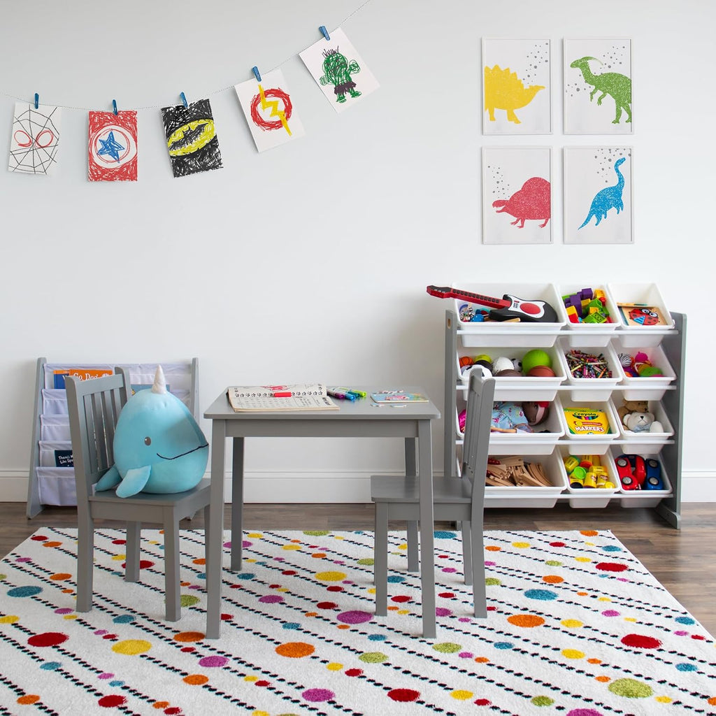 Humble Crew Kids Table and Chair Set, Toddler Activity Table with 2 Chairs for Play, Crafts, Snacks & Learning, Wooden Kids Furniture for Playroom & Bedroom, Grey