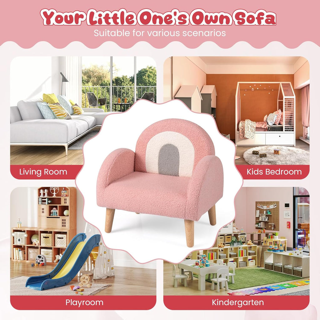 Costzon Kids Sofa, Children Pink Armchair with Solid Wood Frames, Plush Fabric, Anti-Tip Design, Floor Reading Sofa Chair for Playroom, Kids Room, Nursery, Toddler Couch Chair Comfy for Boys Girls