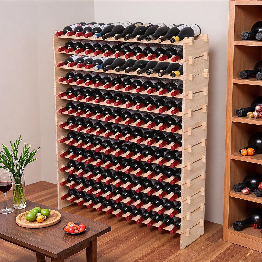 Wood Stackable Storage Modular Wine Rack Cabinet 144 Bottle freestanding Floor Wine Bottle Holder Display Shelves