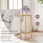 Brafab Natural Fiber Rope Coffee Table Set of 3 for Living Room, Round Rattan Coffee Table and Two End Tables, Boho 2 Tier Modern Side Table with Metal Frame for Apartment Office (Natural)