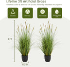 Worth Garden 3ft Artificial Cattail Grass 2 Pack, 35in Faux Reed Plants in Pot, Fake Onion Grass Floor Plants for Indoor Outdoor Home Office Patio Decor, Realistic Greenery Housewarming Gift