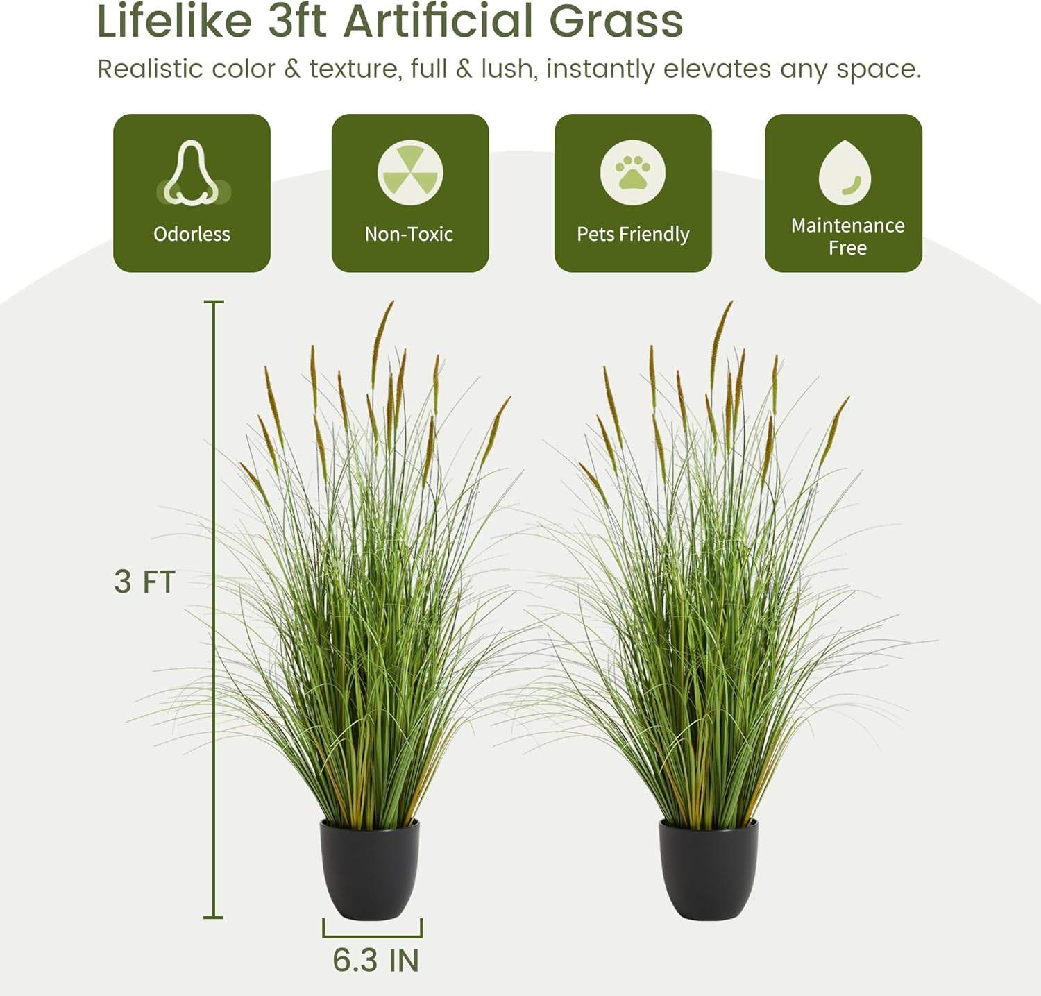 Worth Garden 3ft Artificial Cattail Grass 2 Pack, 35in Faux Reed Plants in Pot, Fake Onion Grass Floor Plants for Indoor Outdoor Home Office Patio Decor, Realistic Greenery Housewarming Gift