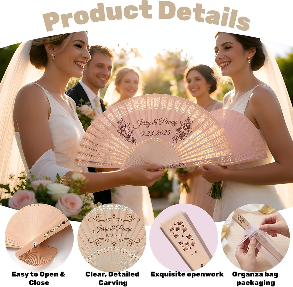 Custom Fans for Wedding Guests,Personalized Wooden Folding Hand Fans in Bulk with Organza Bags & Tassels,Wedding Favors,Baby Shower & Party Favors (30PCS)