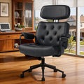 Mid Century Modern Home Office Desk Chair, Ergonomic Office Chair Big and Tall, High Back Executive Office Chair Leather Extra Wide, Computer Chair Comfy, Adjustable Height Rolling Chair, Black