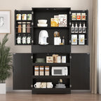 72'' Kitchen Pantry Storage Cabinet, Pantry Storage Cabinet with 3 Keyboard Drawers and 6 Door Shelves Adjustable, Freestanding Buffet Cabinet for Bathroom, Diningroom (Black)