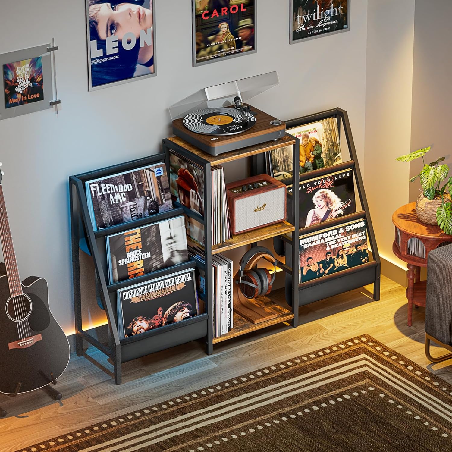 Record Player Stand with Vinyl Storage, Record Player Table with Vinyl Record Storage Up to 280 Albums, Turnta ble Stand with Record Holder Display Shelf, Record Cabinet for Media Stereo Audio