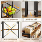 Einhomn Bakers Rack with Power Outlet, 35.4'' Coffee Bar with Wire Basket, Microwave Stand with Storage and Adjustable Feet, Versatile Kitchen Shelves for Pantry, Home Organization, Rustic Brown