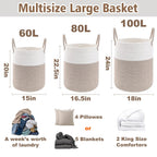 JMvicyroam Large Woven Laundry Basket Hamper,60L Cotton Rope Storage Bin for Blankets,Toys and Clothes,Decorative Tall Nursery Hamper for Living Room,Baby Nursery,Bathroom and Bedroom,Brown