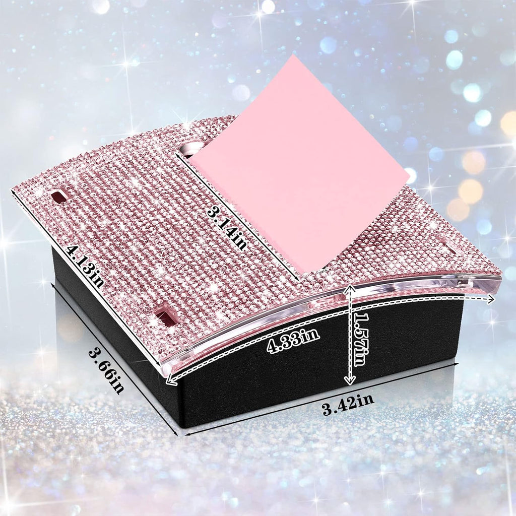 Eersida Rhinestone Self Stick Note Pad Holders 4 x 4 Inches Pink Cute Note Holder Sticky Dispenser Bling Memo Stick Dispenser for Office Employee Coworkers Gifts Home Desk Supplies