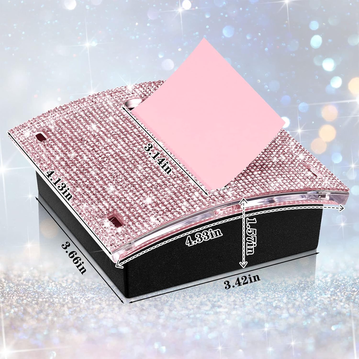 Eersida Rhinestone Self Stick Note Pad Holders 4 x 4 Inches Pink Cute Note Holder Sticky Dispenser Bling Memo Stick Dispenser for Office Employee Coworkers Gifts Home Desk Supplies
