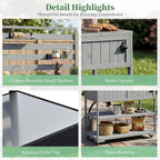 RuiSiSi Patio Rolling Kitchen Island Solid Wood Kitchen Cart with Sink, Garden Potting Bench with Stainless Table Top, 2 Movable Shelves and 1 Bottle Opener, Grey