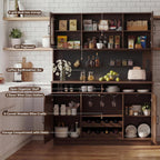 71" Tall Kitchen Pantry Storage Cabinet with LED Lights & Charging Station, Farmhouse Coffee Bar Cabinet with Adjustable Shelves & Pegboard, Pantry Cabinet with Countertop & Microwave Stand (Walnut)