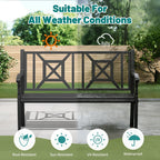 Metal Bench Patio Bench, Outdoor Benches Weatherproof with Lattice Backrest, Wrought Iron Garden Benches for Outdoors, Patio, Garden, Park, 2 Pack