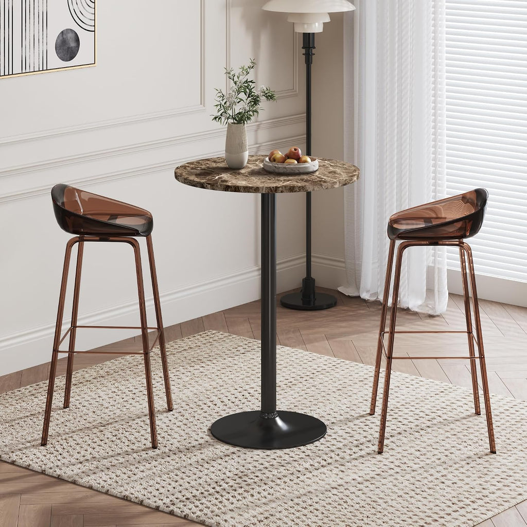 Flamaker Round Bistro Pub Table Modern Style Metal Base MDF Top Cocktail Bar Table Counter Bar Height for Pub, Dining Room, Party (2, Marble-Black)