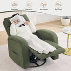 Power Swivel Rocker Recliner Chair for Nursery,Electric Rocking Reclining Chair, Upholstered Glider Nursery Recliner for Living Room, Bedroom, Teddy Green