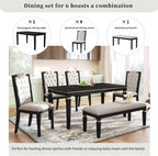 Harper & Bright Designs 6-Piece Kitchen Dining Table Chairs Set, 60" Rectangular Table and 4 High-Back Tufted Chairs & 1 Bench for Dining Room and Kitchen (Black)