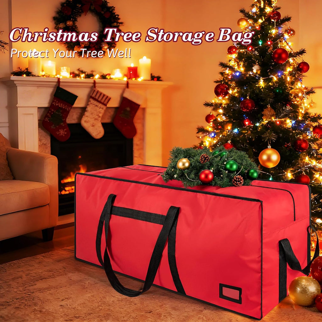 3FT/4FT/4.5 FT Christmas Tree Storage Bag, Heavy Duty Christmas Tree Bag with Reinforced Handles and Dual Zippers Wide Opening, Large Capacity fits for Artificial Christmas Tree, Red