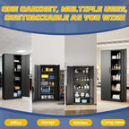 Metal Storage Cabinet with Adjustable Shelves, 72" Steel Garage Storage Cabinets with Lock and 2 Door, Locking Tool Cabinet Utility Cabinets for Garage, Kitchen, Home Office, School, Shop