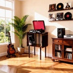 Acrylic Record Player Stand, with Vinyl Storage, Clear Acrylic Side Table, 18.1'' x 14.6'' x 26.1'' (Dark Brown)