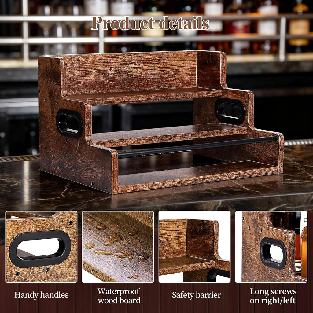 Bottle Display Shelf, Coffee Syrup Rack Organizer, 3 Step Countertop Liquor Wine Rack, mini bar,Liquor Cabinet, Home Retro Bar Shelf Stand for Liquor Whiskey, Spirits (3 Tier)