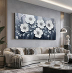 JuhaiArt Flower Wall Art White Wall Decorations Gray Picture Art Large 3D Floral Hand Painted for Bedroom Living Room Office 29" x 59"