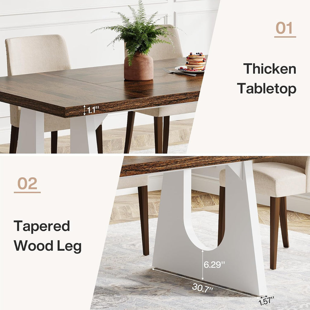 Tribesigns Large Dining Table for 6-8 People, 70.9" Wood Rustic Rectangular Table with White Wooden Legs, Farmhouse Center Kitchen Table for Dining Room, Living Room, Home Furniture (Brown & White)