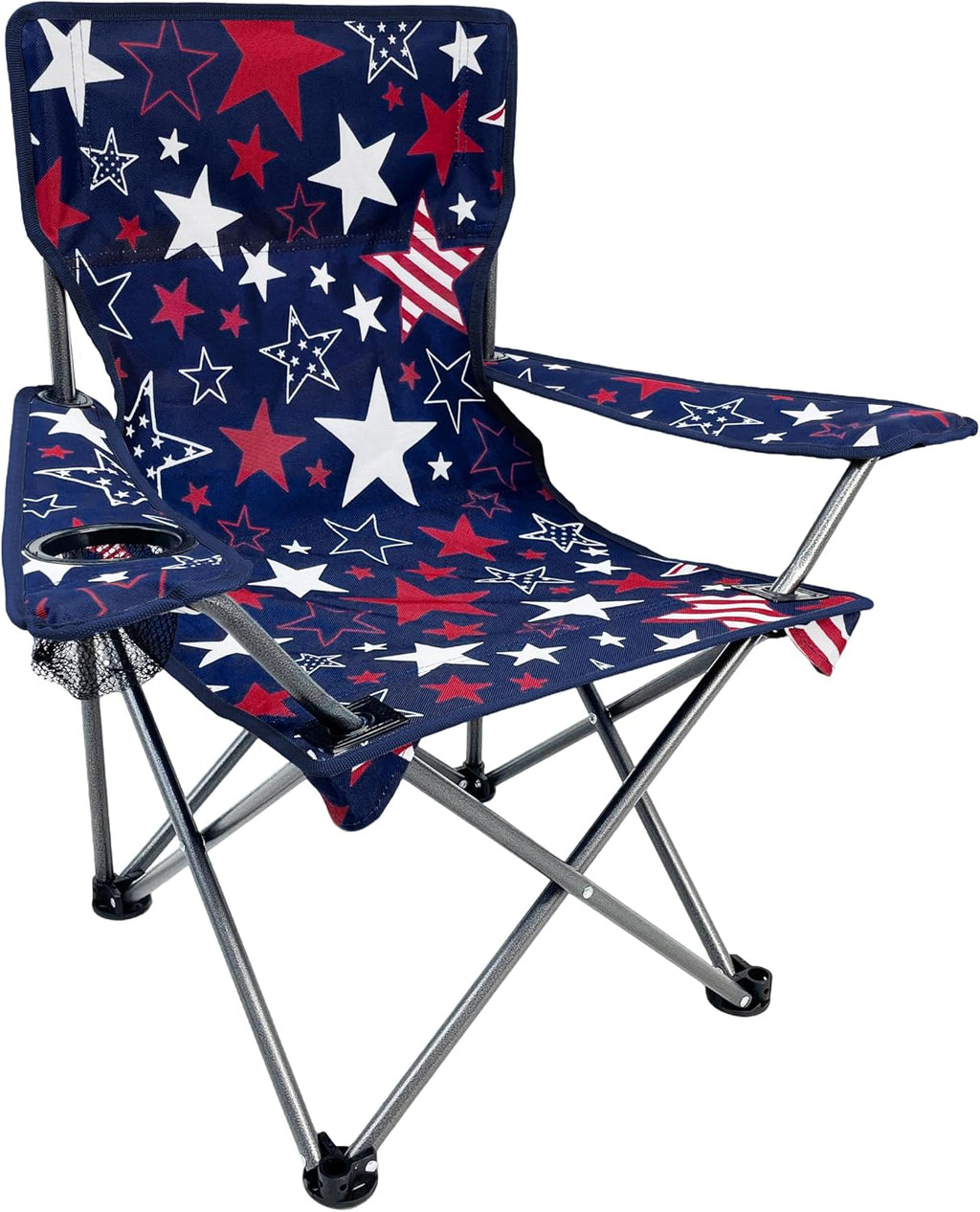 Black Sierra Kids Patriotic Camping Chair, Folding USA Flag Seat for Children, Supports 150 lbs, Portable Outdoor Chair with Carry Bag and Cupholder for Ages 3–10 for Beach, Sports, Travel, Backyard