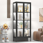 UNICOLY Display Cabinet with Glass Doors, Glass Display Cabinet with 8 Color LED Lights, Curio Display Cabinet with 3 Shelves for Living Room, Plant, Display Shelf, Assembly Required, Black