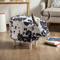 Christopher Knight Home Isana Cow-Shaped Ottoman, Cute Wood Foot Stool Shoes Changing Seat with Cushioned for Living Room, Bedroom, Playroom Porch Furniture, Black and White Velvet