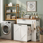 Laundry Hamper Cabinet, Double Laundry Cabinet with Two 11 Gallon Baskets and Drawer, Pull-Out Storage Unit with Adjustable Shelves, Hooks, for Bathroom, Living Room, Kitchen, White and Walnut