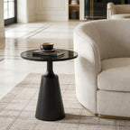 Christopher Knight Home Geary 20" Modern Round Side Table, Living Room End Table with Iron Frame and Tempered Glass Top, Contemporary Indoor Accent Table for Bedroom Office, Metal Coffee Table, Black