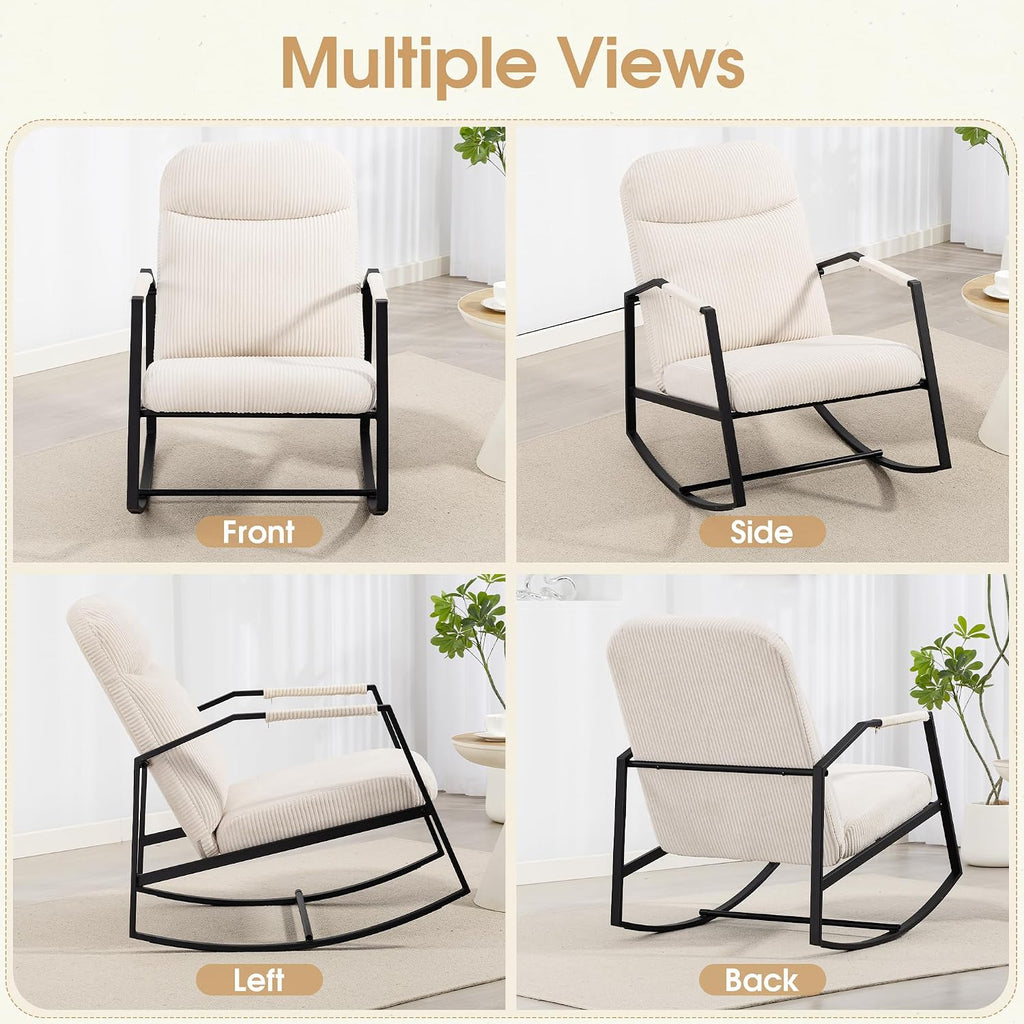 HOMEFUN Nursery Rocking Chair,Patio Rocking Chair,Upholstered Glider Rocker with Padded Seat and High Backrest Safe and Comfy Armchair for Living Room Office,Front Porch, Garden, Patio, Backyard Cream