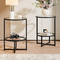 Cozy Castle End Tables Set of 2 for Living Room, Round Tempered Glass Side Tables with 2-Tier Storage Shelf, Modern Metal End Table for Couch, Bedroom, Apartment, Black