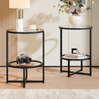 Cozy Castle End Tables Set of 2 for Living Room, Round Tempered Glass Side Tables with 2-Tier Storage Shelf, Modern Metal End Table for Couch, Bedroom, Apartment, Black