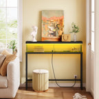 FAVOOSTY 46.8" Skinny Console Table with Charging Station and LED Light, 5.9" Narrow Sofa Table with Power Outlets and Type C & USB Port, Behind Couch Table for Living Room, Hallway, Entryway, Black