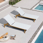 PURPLE LEAF Patio Chaise Lounge French Outdoor Lounger 2 Pieces Wood-Grain Finish Aluminum Wicker Lounge Chair with Adjustable Backrest for Pool Garden Beach and Backyard White and Grey