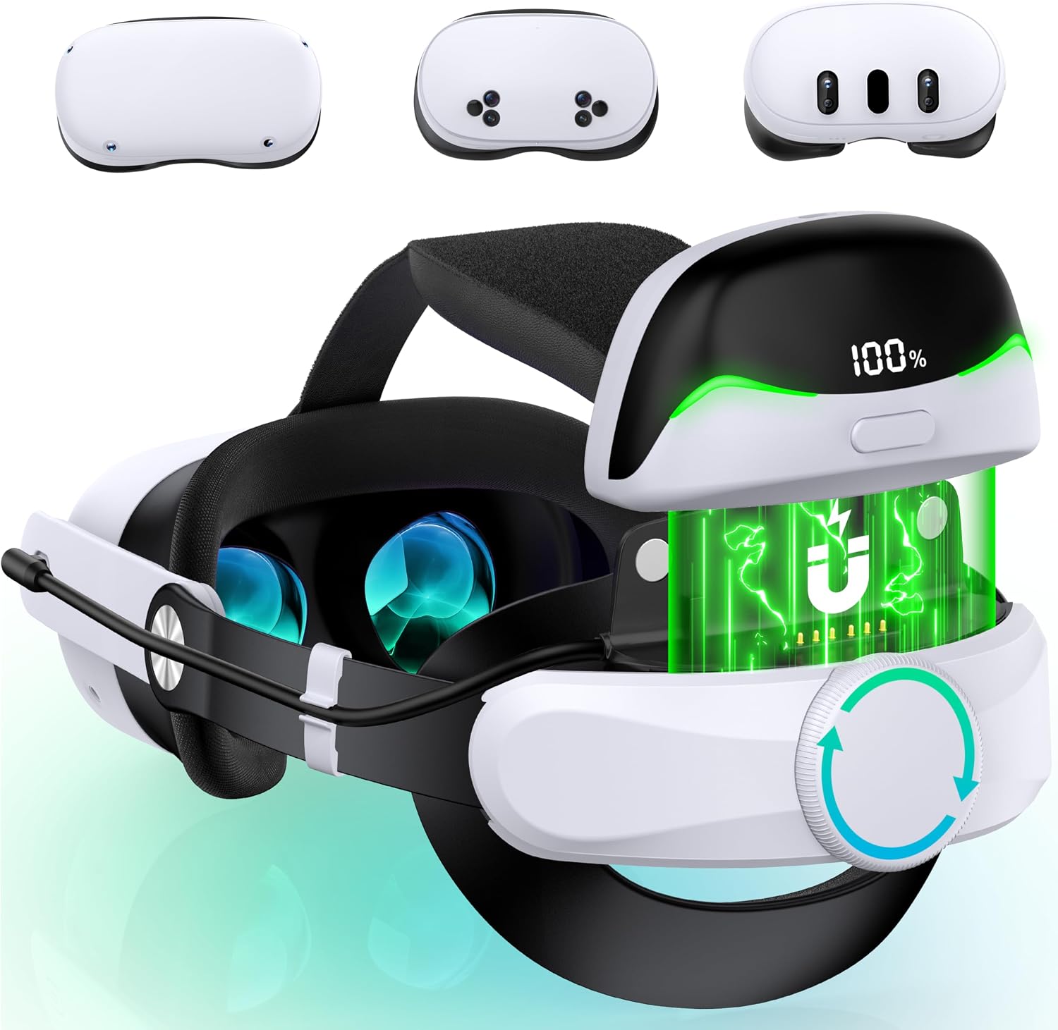 DXKK Head Straps for Meta Quest 3/Quest 3s/Quest 2 with Magnetic Battery- Balanced & Extend 3H Time, Adjustment Dials Enhanced Comfort VR Gaming Consoles