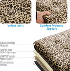 AmasSmile Storage Ottoman Folding Foot Rest Stool with Side Pocket, 17 inch Velvet Footstool Bench, Short Ottoman Bench, Storage Foot Rest Store, Blanket Chest, Leopard Print