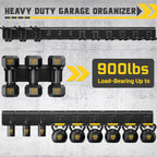 64" Garage Wall Tool Organizer, 900 Lbs Heavy Duty Steel Garden Tool Storage Rack & Garage Organization for Yard, Shed, Garage - 12 Longer & Thicker Hooks + 2 Straps